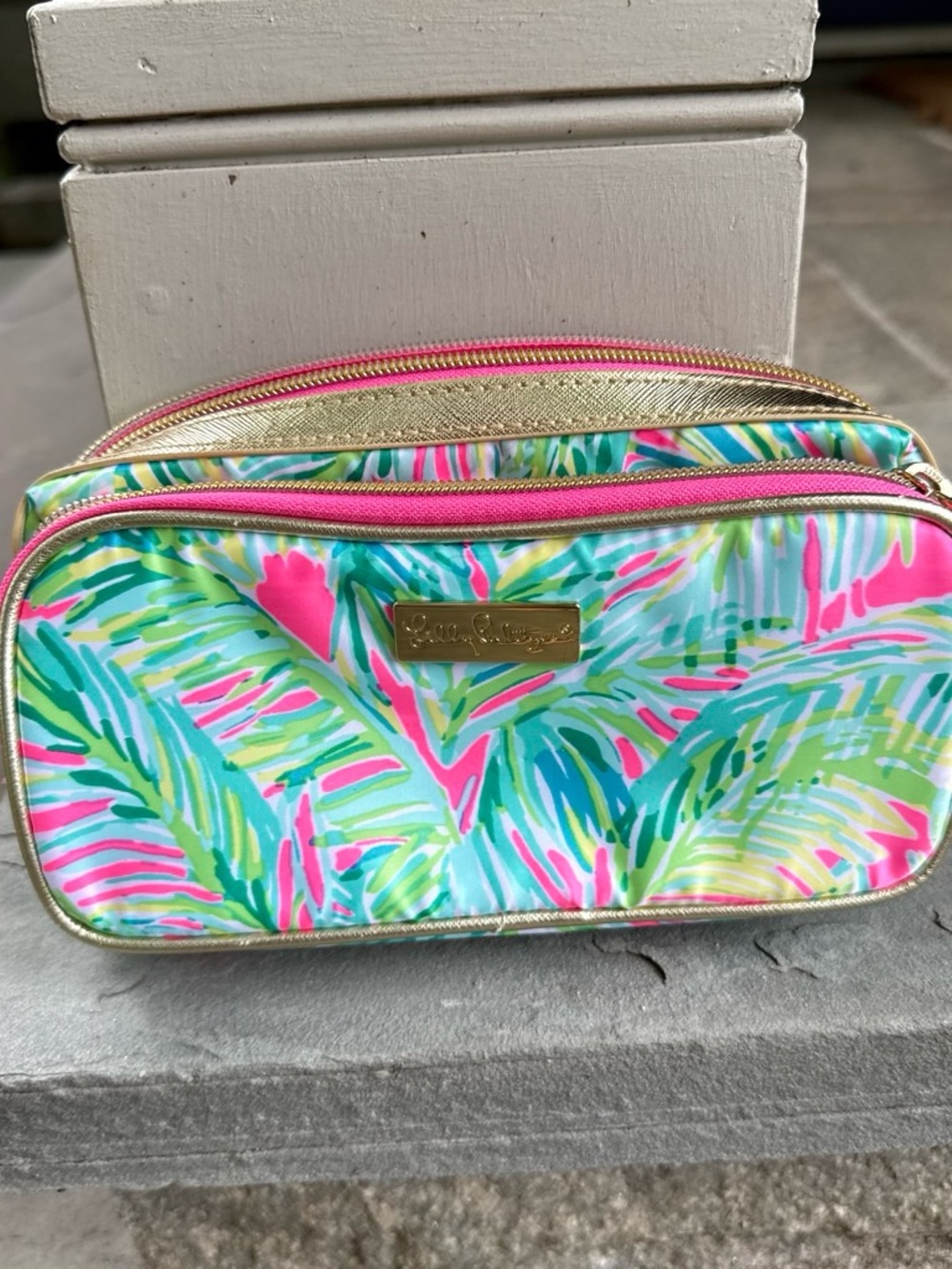 Lilly Pulitzer Tropical Leaf Print Cosmetic Bag - Pink, Green, Blue, Gold